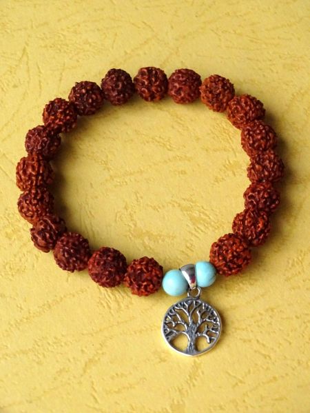 Rudraksha, Turquoise and Silver Pendant Tree of Life - Bracelet